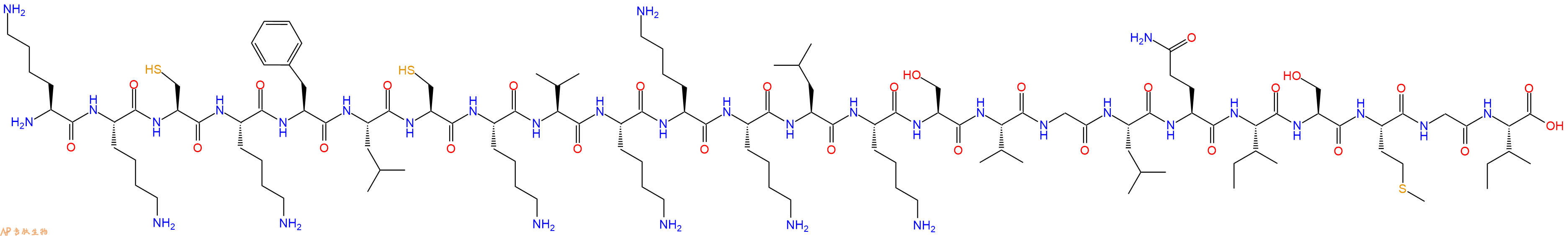 专肽生物产品H2N-Lys-Lys-Cys-Lys-Phe-Leu-Cys-Lys-Val-Lys-Lys-Lys-Leu-Lys-Ser-Val-Gly-Leu-Gln-Ile-Ser-Met-Gly-Ile-OH