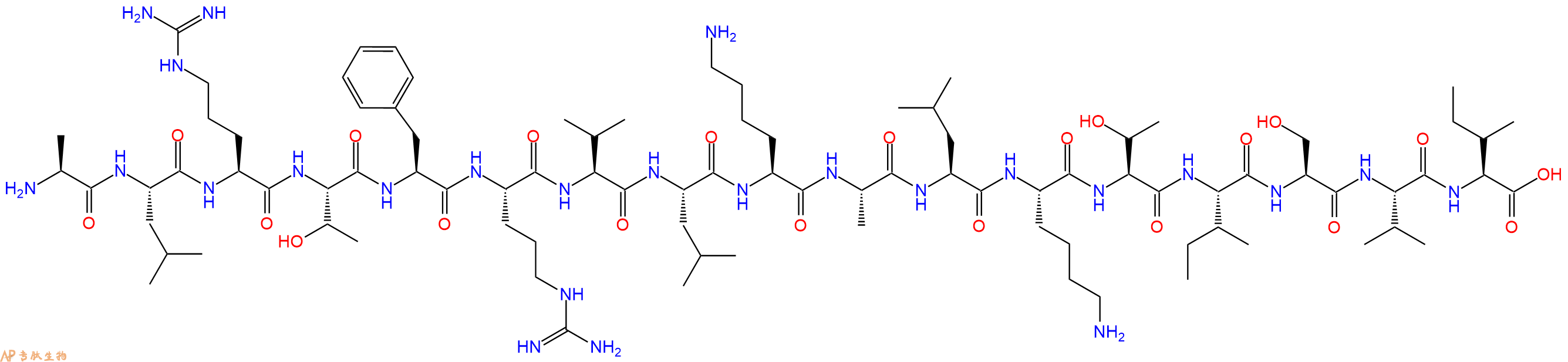 专肽生物产品H2N-Ala-Leu-Arg-Thr-Phe-Arg-Val-Leu-Lys-Ala-Leu-Lys-Thr-Ile-Ser-Val-Ile-OH