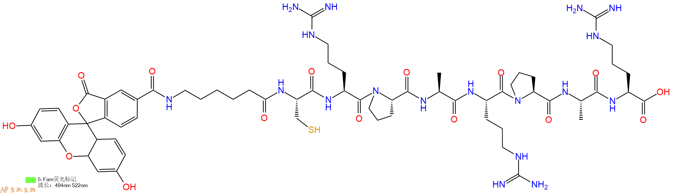 专肽生物产品5FAM-Ahx-Cys-Arg-Pro-Ala-Arg-Pro-Ala-Arg-OH