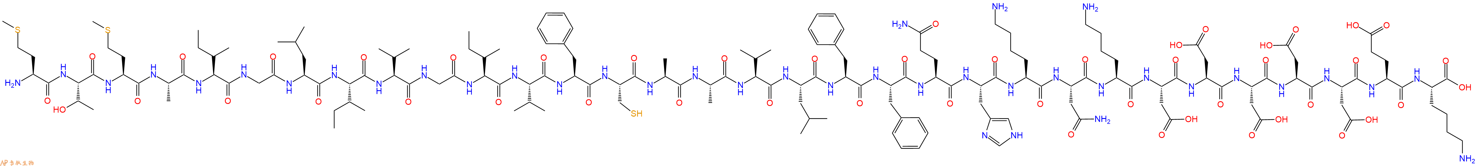专肽生物产品H2N-Met-Thr-Met-Ala-Ile-Gly-Leu-Ile-Val-Gly-Ile-Val-Phe-Cys-Ala-Ala-Val-Leu-Phe-Phe-Gln-His-Lys-Asn-Lys-Asp-Asp-Asp-Asp-Asp-Glu-Lys-OH