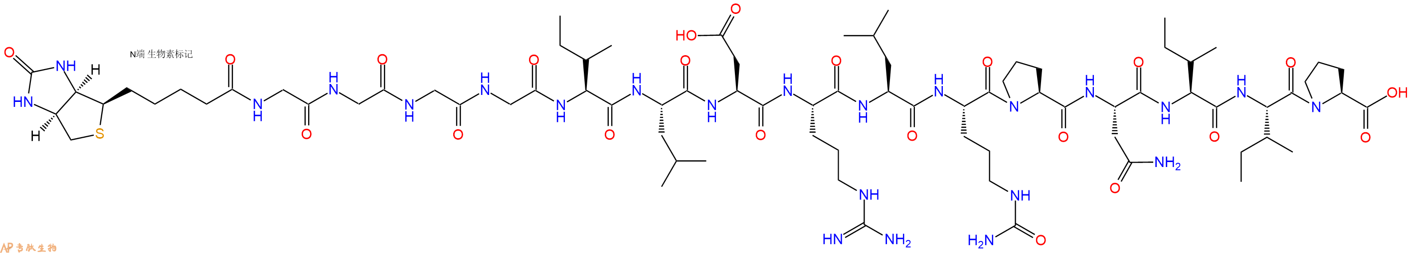 专肽生物产品Biotinyl-Gly-Gly-Gly-Gly-Ile-Leu-Asp-Arg-Leu-Cit-Pro-Asn-Ile-Ile-Pro-OH