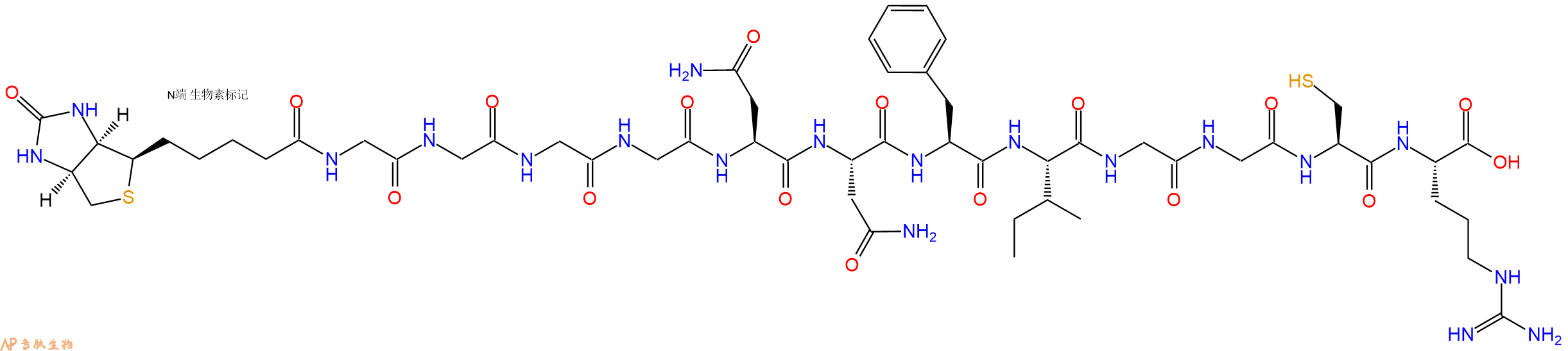 专肽生物产品Biotinyl-Gly-Gly-Gly-Gly-Asn-Asn-Phe-Ile-Gly-Gly-Cys-Arg-OH
