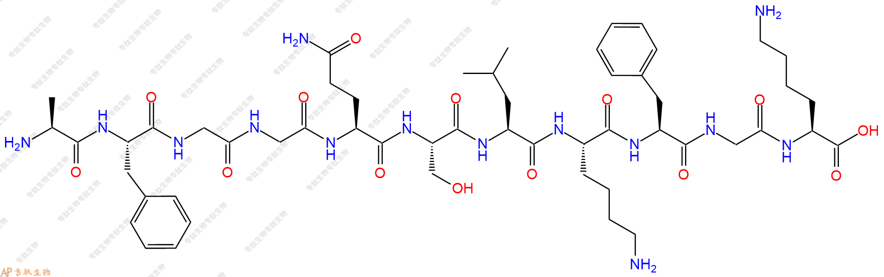 专肽生物产品H2N-Ala-Phe-Gly-Gly-Gln-Ser-Leu-Lys-Phe-Gly-Lys-OH