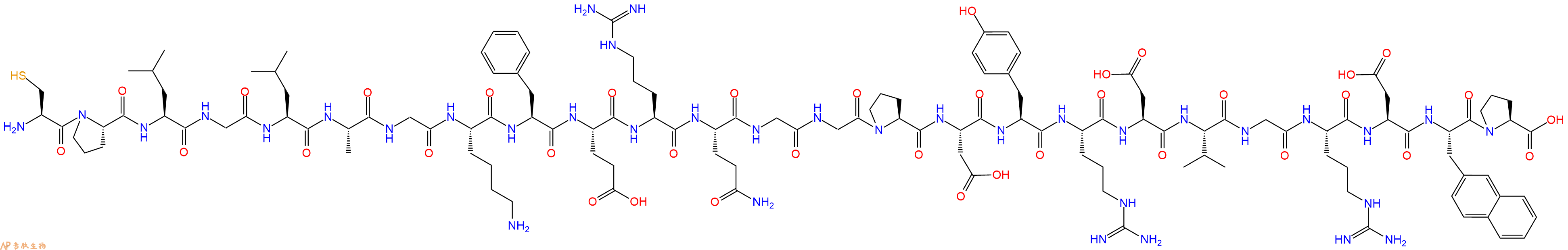 专肽生物产品H2N-Cys-Pro-Leu-Gly-Leu-Ala-Gly-Lys-Phe-Glu-Arg-Gln-Gly-Gly-Pro-Asp-Tyr-Arg-Asp-Val-Gly-Arg-Asp-2Nal-Pro-OH