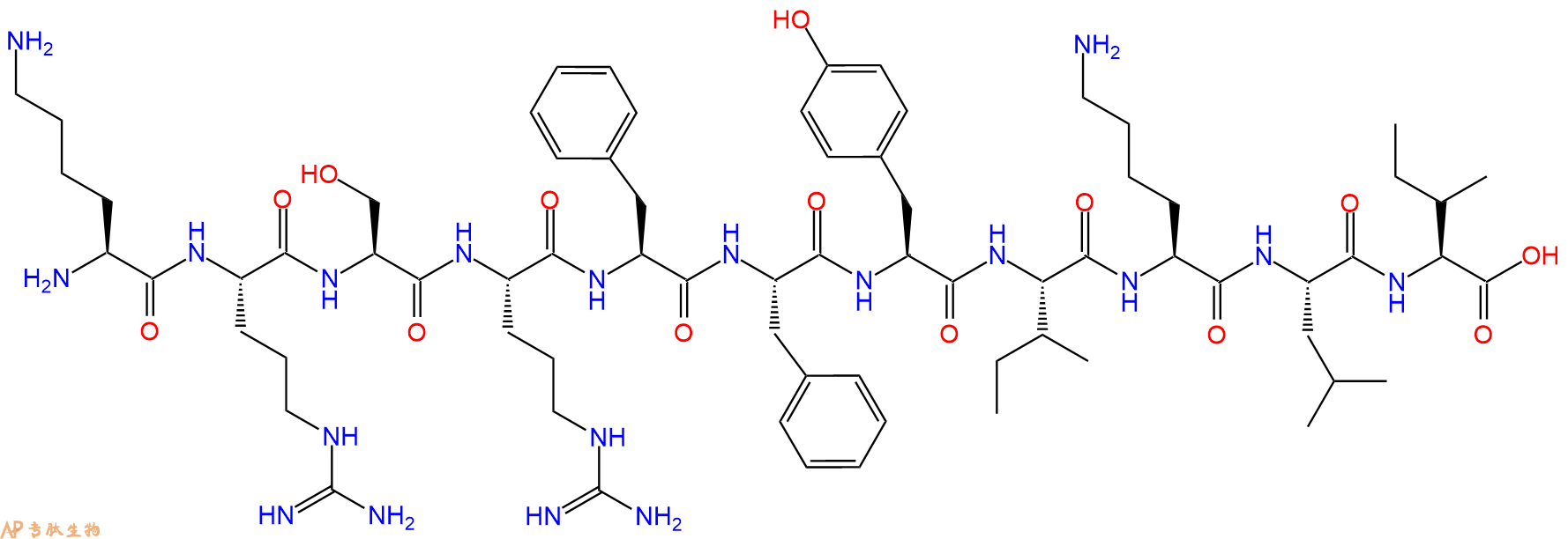 专肽生物产品H2N-Lys-Arg-Ser-Arg-Phe-Phe-Tyr-Ile-Lys-Leu-Ile-OH