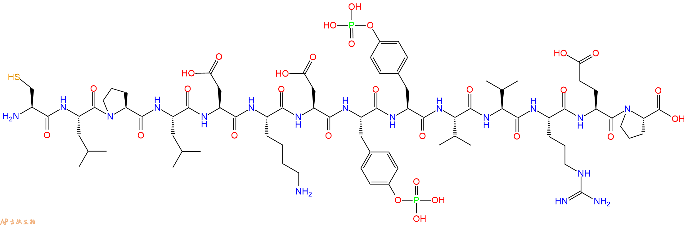 专肽生物产品H2N-Cys-Leu-Pro-Leu-Asp-Lys-Asp-Tyr(PO3H2)-Tyr(PO3H2)-Val-Val-Arg-Glu-Pro-OH