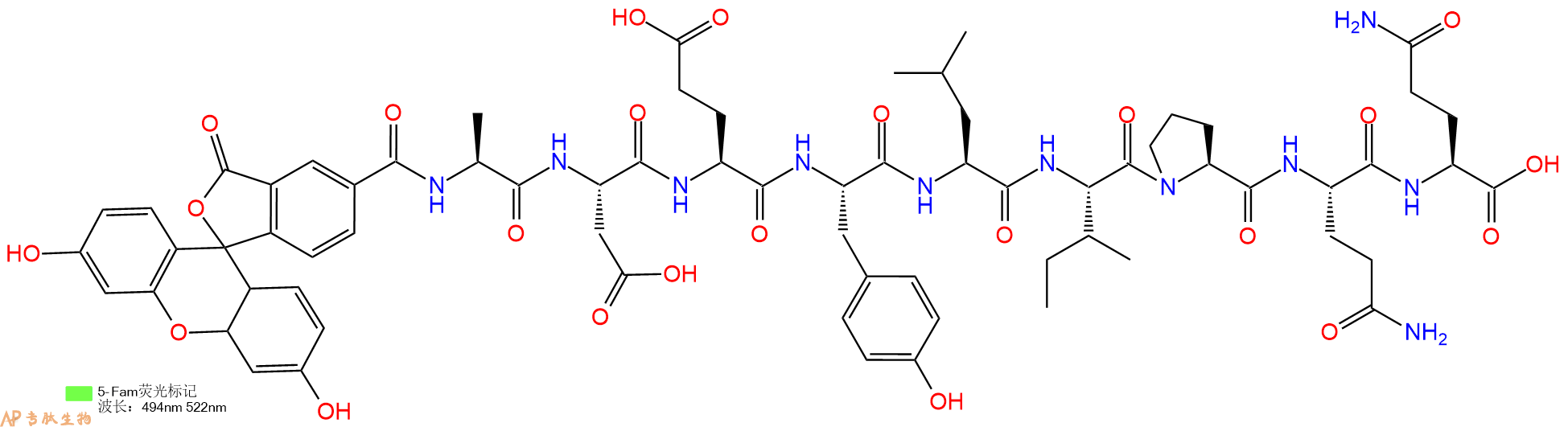 专肽生物产品5FAM-Ala-Asp-Glu-Tyr-Leu-Ile-Pro-Gln-Gln-OH