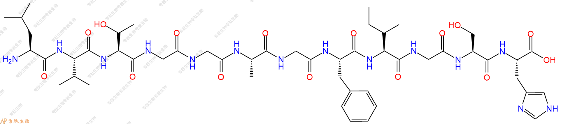 专肽生物产品H2N-Leu-Val-Thr-Gly-Gly-Ala-Gly-Phe-Ile-Gly-Ser-His-OH