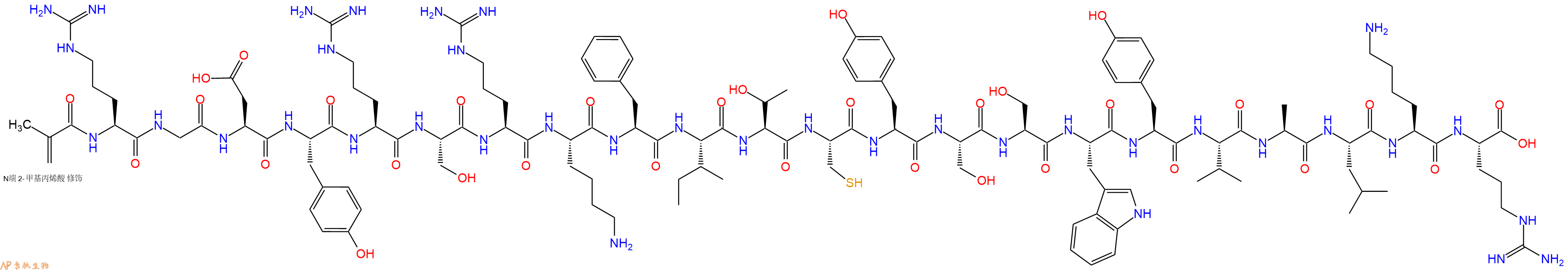 专肽生物产品Meth-Arg-Gly-Asp-Tyr-Arg-Ser-Arg-Lys-Phe-Ile-Thr-Cys-Tyr-Ser-Ser-Trp-Tyr-Val-Ala-Leu-Lys-Arg-OH