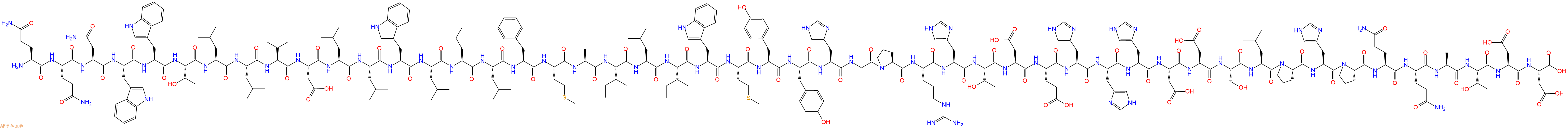 专肽生物产品H2N-Gln-Gln-Asn-Trp-Trp-Thr-Leu-Leu-Val-Asp-Leu-Leu-Trp-Leu-Leu-Leu-Phe-Met-Ala-Ile-Leu-Ile-Trp-Met-Tyr-Tyr-His-Gly-Pro-Arg-His-Thr-Asp-Glu-His-His-His-Asp-Asp-Ser-Leu-Pro-His-Pro-Gln-Gln-Ala-Thr-Asp-Asp-OH