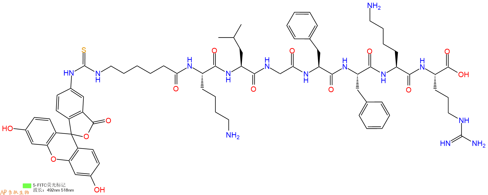 专肽生物产品5FITC-Ahx-Lys-Leu-Gly-Phe-Phe-Lys-Arg-OH