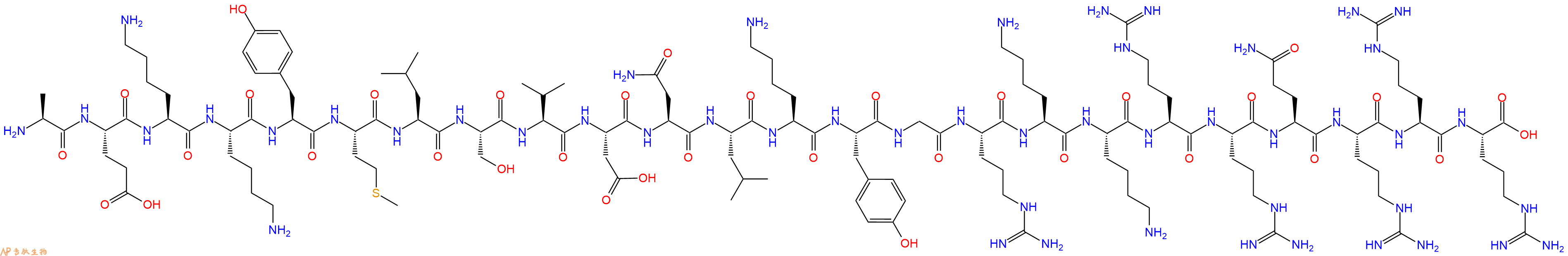 专肽生物产品H2N-Ala-Glu-Lys-Lys-Tyr-Met-Leu-Ser-Val-Asp-Asn-Leu-Lys-Tyr-Gly-Arg-Lys-Lys-Arg-Arg-Gln-Arg-Arg-Arg-OH