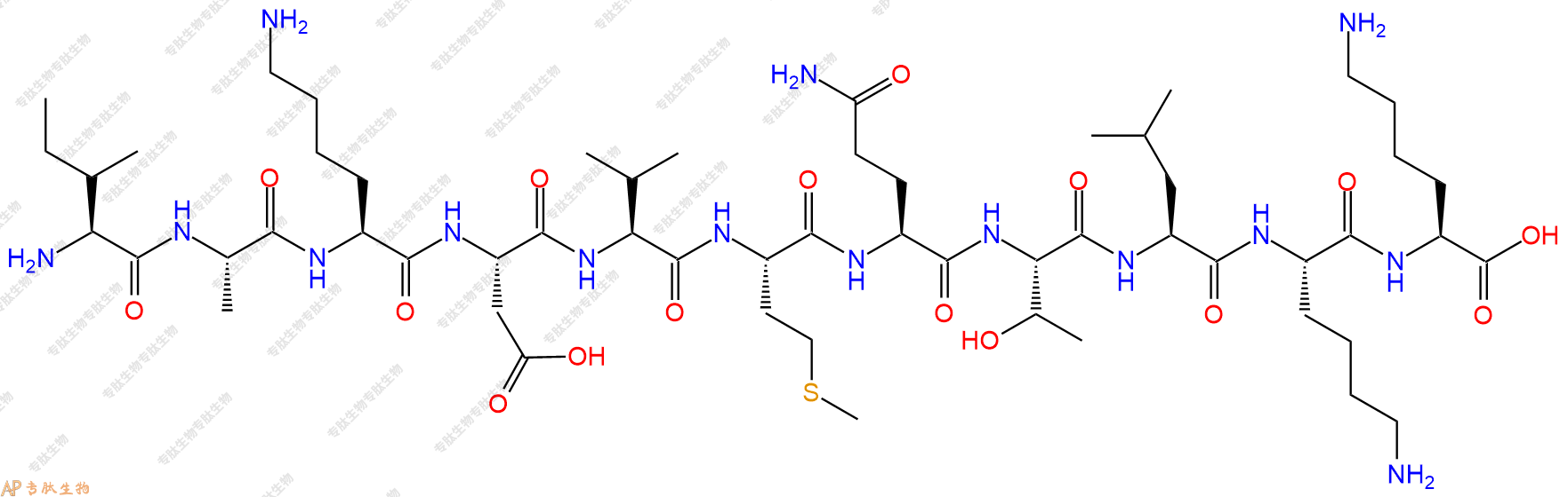 专肽生物产品H2N-Ile-Ala-Lys-Asp-Val-Met-Gln-Thr-Leu-Lys-Lys-OH