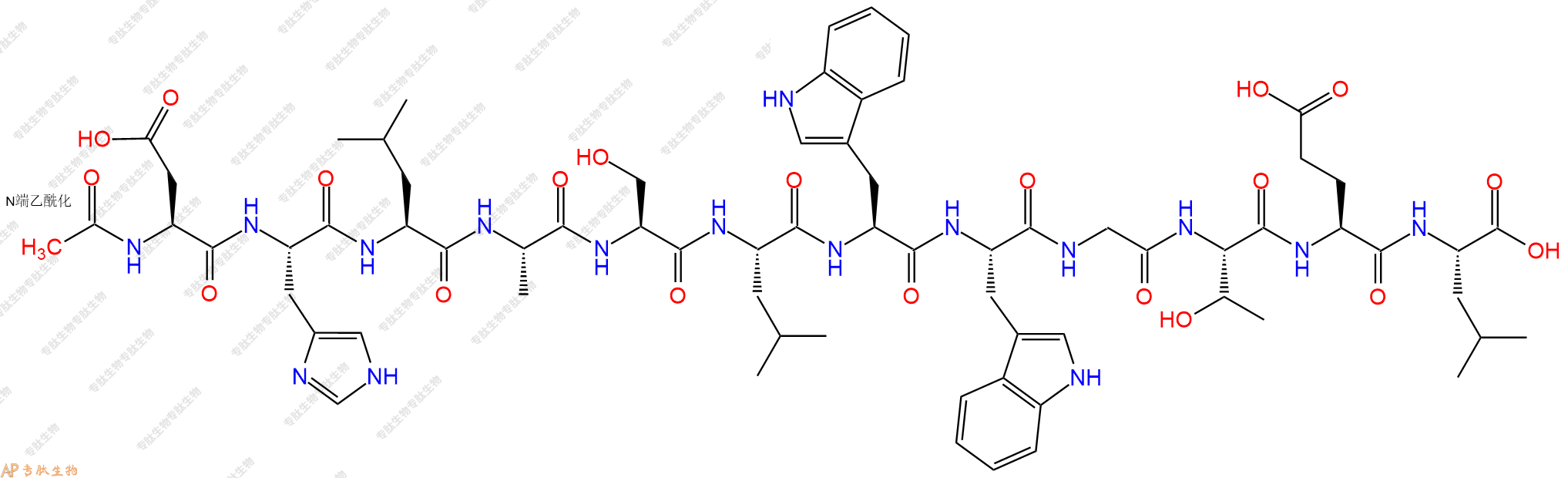 专肽生物产品Ac-Asp-His-Leu-Ala-Ser-Leu-Trp-Trp-Gly-Thr-Glu-Leu-OH