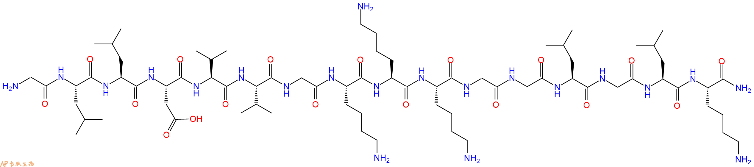 专肽生物产品H2N-Gly-Leu-Leu-Asp-Val-Val-Gly-Lys-Lys-Lys-Gly-Gly-Leu-Gly-Leu-Lys-NH2