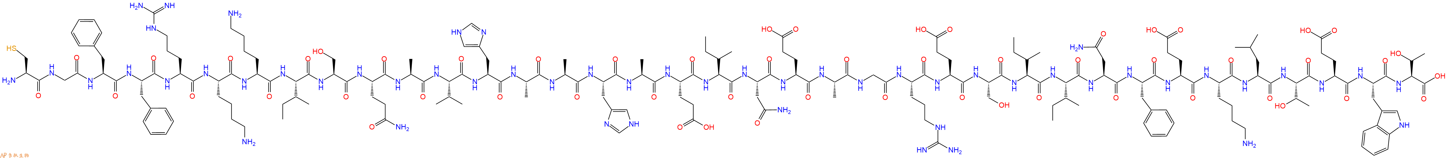 专肽生物产品H2N-Cys-Gly-Phe-Phe-Arg-Lys-Lys-Ile-Ser-Gln-Ala-Val-His-Ala-Ala-His-Ala-Glu-Ile-Asn-Glu-Ala-Gly-Arg-Glu-Ser-Ile-Ile-Asn-Phe-Glu-Lys-Leu-Thr-Glu-Trp-Thr-OH