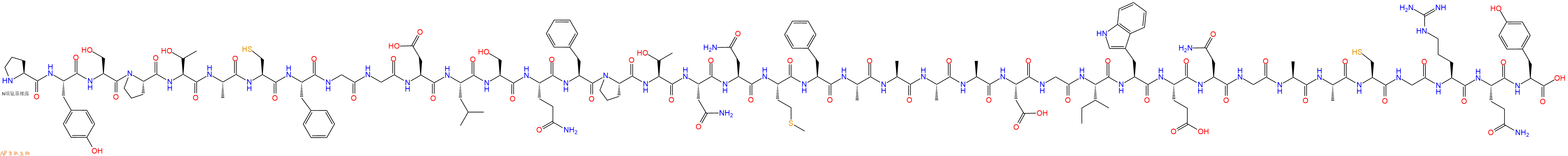 专肽生物产品H2N-Pro-Tyr-Ser-Pro-Thr-Ala-Cys-Phe-Gly-Gly-Asp-Leu-Ser-Gln-Phe-Pro-Thr-Asn-Asn-Met-Phe-Ala-Ala-Ala-Ala-Asp-Gly-Ile-Trp-Glu-Asn-Gly-Ala-Ala-Cys-Gly-Arg-Gln-Tyr-OH