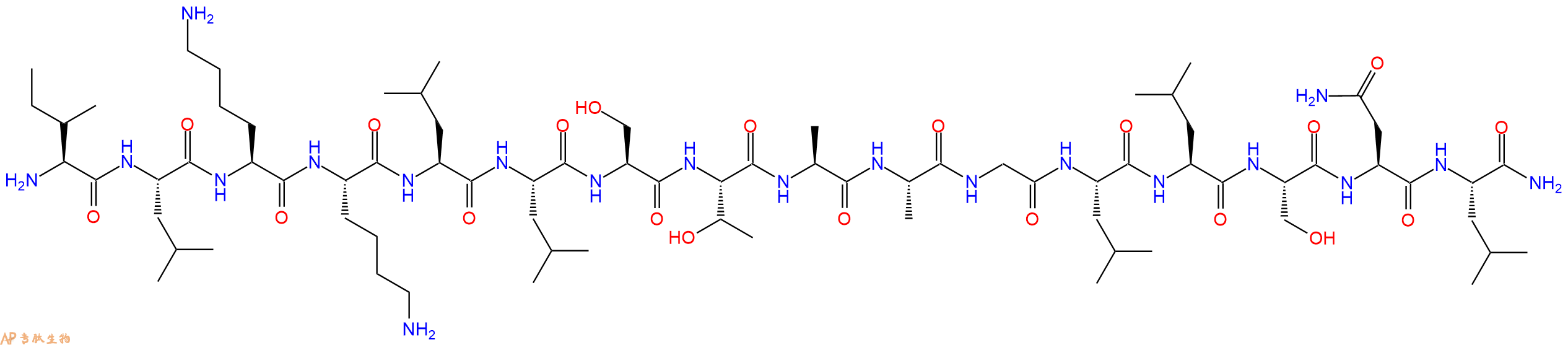 专肽生物产品H2N-Ile-Leu-Lys-Lys-Leu-Leu-Ser-Thr-Ala-Ala-Gly-Leu-Leu-Ser-Asn-Leu-NH2