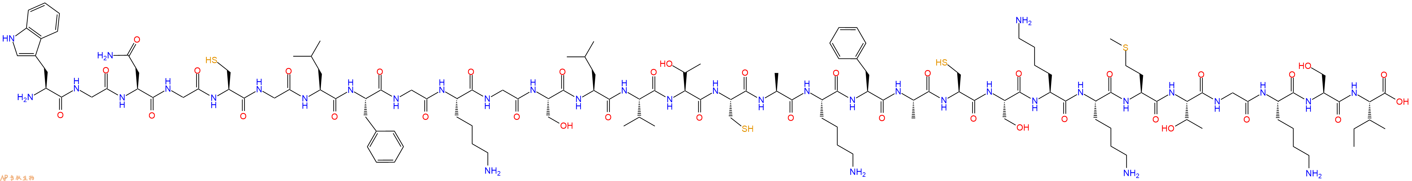 专肽生物产品H2N-Trp-Gly-Asn-Gly-Cys-Gly-Leu-Phe-Gly-Lys-Gly-Ser-Leu-Val-Thr-Cys-Ala-Lys-Phe-Ala-Cys-Ser-Lys-Lys-Met-Thr-Gly-Lys-Ser-Ile-OH