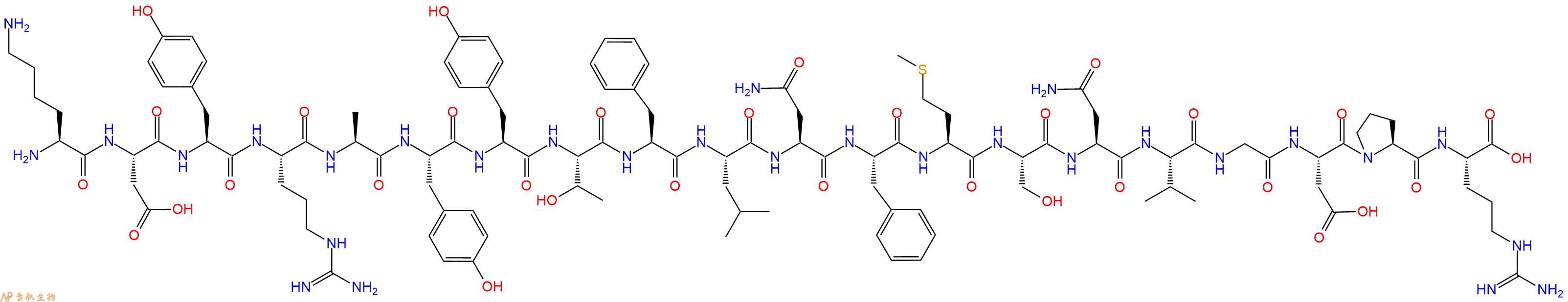 专肽生物产品H2N-Lys-Asp-Tyr-Arg-Ala-Tyr-Tyr-Thr-Phe-Leu-Asn-Phe-Met-Ser-Asn-Val-Gly-Asp-Pro-Arg-OH