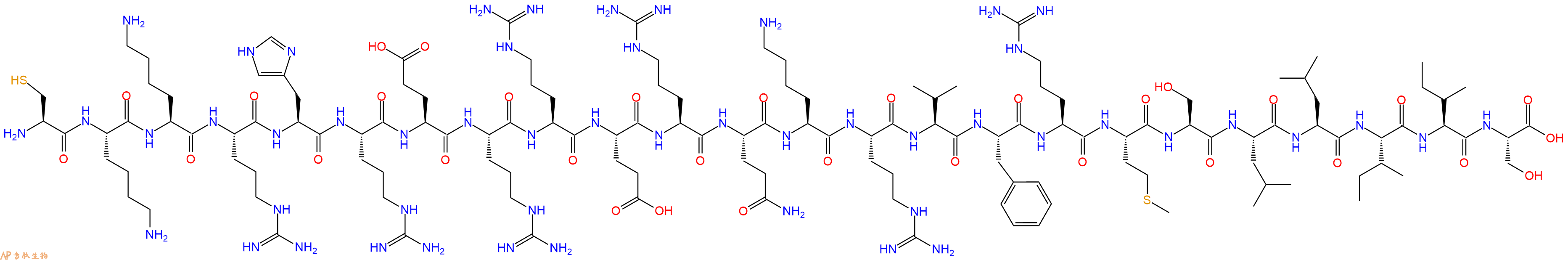 专肽生物产品H2N-Cys-Lys-Lys-Arg-His-Arg-Glu-Arg-Arg-Glu-Arg-Gln-Lys-Arg-Val-Phe-Arg-Met-Ser-Leu-Leu-Ile-Ile-Ser-OH