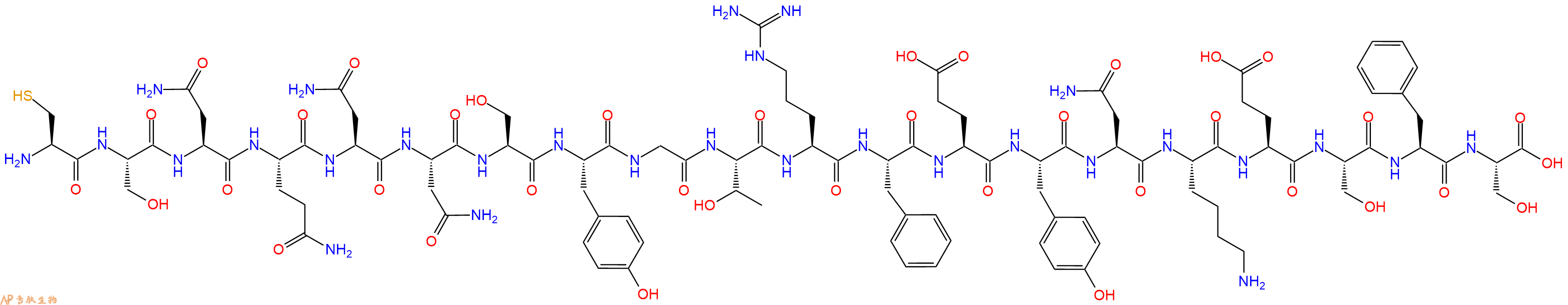 专肽生物产品H2N-Cys-Ser-Asn-Gln-Asn-Asn-Ser-Tyr-Gly-Thr-Arg-Phe-Glu-Tyr-Asn-Lys-Glu-Ser-Phe-Ser-OH