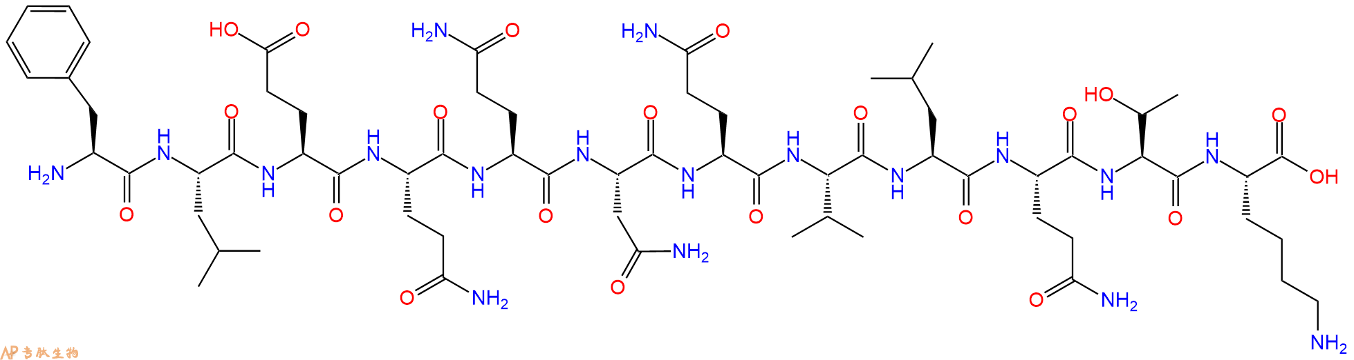 专肽生物产品H2N-Phe-Leu-Glu-Gln-Gln-Asn-Gln-Val-Leu-Gln-Thr-Lys-OH
