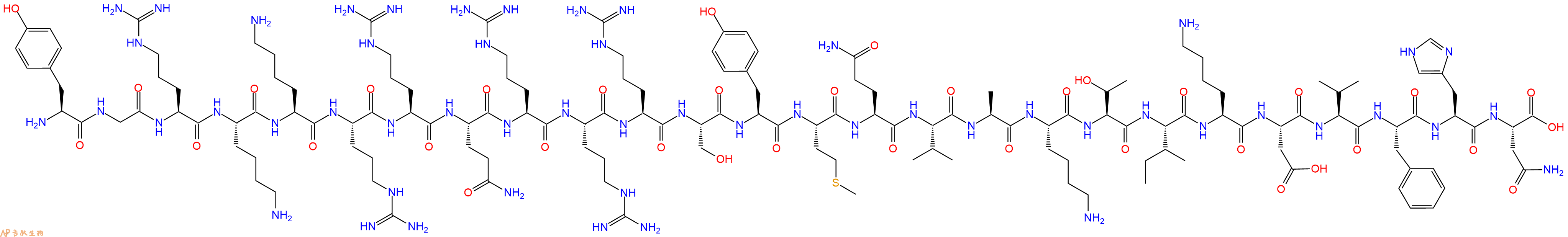 专肽生物产品H2N-Tyr-Gly-Arg-Lys-Lys-Arg-Arg-Gln-Arg-Arg-Arg-Ser-Tyr-Met-Gln-Val-Ala-Lys-Thr-Ile-Lys-Asp-Val-Phe-His-Asn-OH
