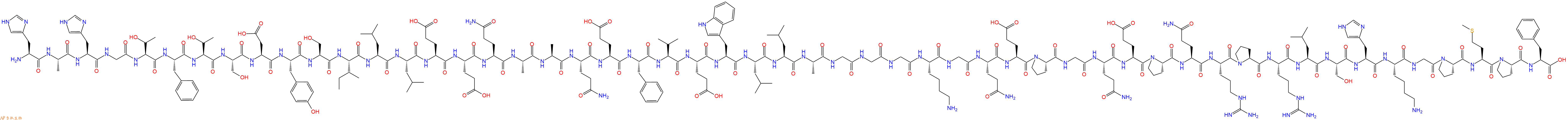 专肽生物产品H2N-His-Ala-His-Gly-Thr-Phe-Thr-Ser-Asp-Tyr-Ser-Ile-Leu-Leu-Glu-Glu-Gln-Ala-Ala-Gln-Glu-Phe-Val-Glu-Trp-Leu-Leu-Ala-Gly-Gly-Gly-Lys-Gly-Gln-Glu-Pro-Gly-Gln-Glu-Pro-Gln-Arg-Pro-Arg-Leu-Ser-His-Lys-Gly-Pro-Met-Pro-Phe-OH