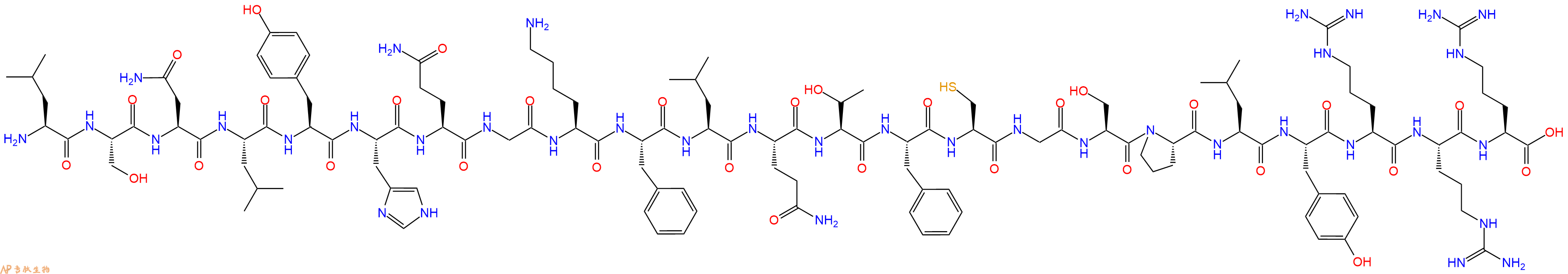 专肽生物产品H2N-Leu-Ser-Asn-Leu-Tyr-His-Gln-Gly-Lys-Phe-Leu-Gln-Thr-Phe-Cys-Gly-Ser-Pro-Leu-Tyr-Arg-Arg-Arg-OH