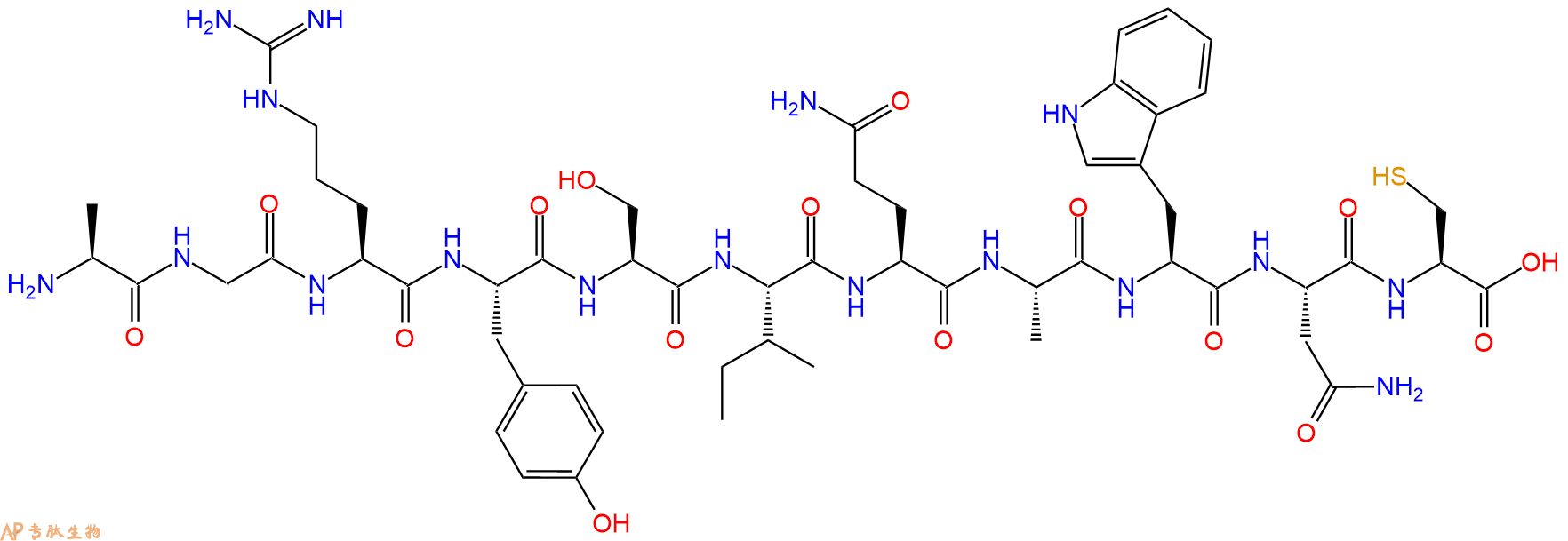 专肽生物产品H2N-Ala-Gly-Arg-Tyr-Ser-Ile-Gln-Ala-Trp-Asn-Cys-OH