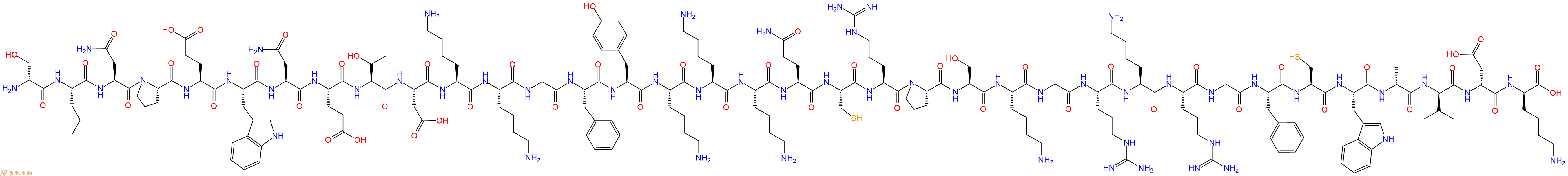 专肽生物产品H2N-DSer-Leu-Asn-Pro-Glu-Trp-Asn-Glu-Thr-Asp-Lys-Lys-Gly-Phe-Tyr-Lys-Lys-Lys-Gln-Cys-Arg-Pro-Ser-Lys-Gly-Arg-Lys-Arg-Gly-Phe-Cys-Trp-DAla-DVal-DAsp-DLys-OH