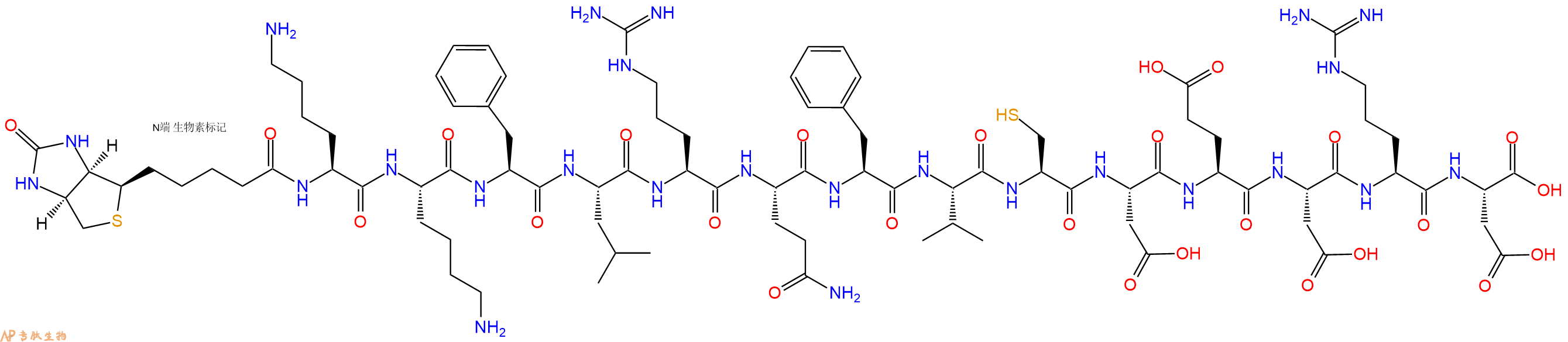 专肽生物产品Biotinyl-Lys-Lys-Phe-Leu-Arg-Gln-Phe-Val-Cys-Asp-Glu-Asp-Arg-Asp-OH