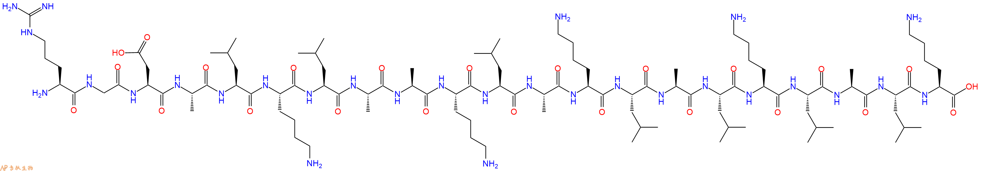 专肽生物产品H2N-Arg-Gly-Asp-Ala-Leu-Lys-Leu-Ala-Ala-Lys-Leu-Ala-Lys-Leu-Ala-Leu-Lys-Leu-Ala-Leu-Lys-OH