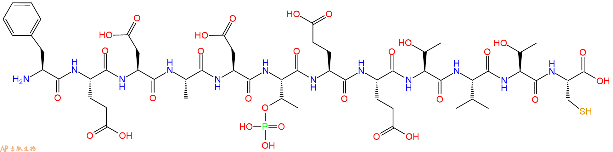 专肽生物产品H2N-Phe-Glu-Asp-Ala-Asp-pThr-Glu-Glu-Thr-Val-Thr-Cys-OH