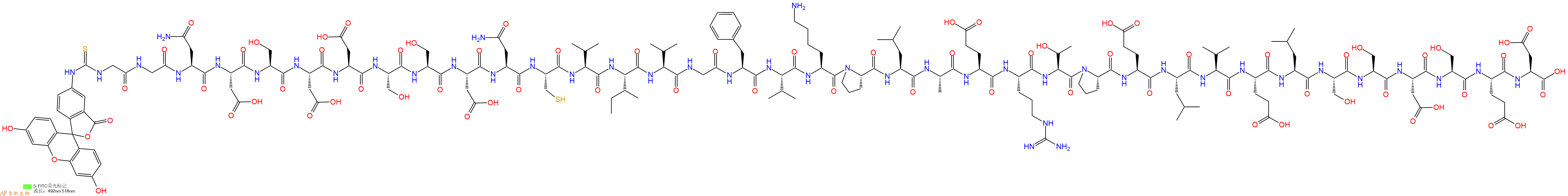 专肽生物产品5FITC-Gly-Gly-Asn-Asp-Ser-Asp-Asp-Ser-Ser-Asp-Asn-Cys-Val-Ile-Val-Gly-Phe-Val-Lys-Pro-Leu-Ala-Glu-Arg-Thr-Pro-Glu-Leu-Val-Glu-Leu-Ser-Ser-Asp-Ser-Glu-Asp-OH