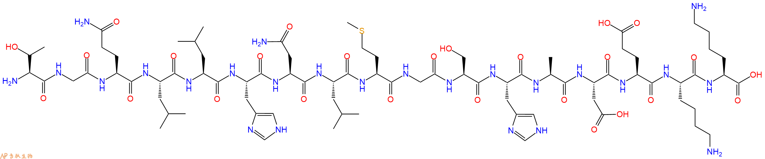 专肽生物产品H2N-Thr-Gly-Gln-Leu-Leu-His-Asn-Leu-Met-Gly-Ser-His-Ala-Asp-Glu-Lys-Lys-OH