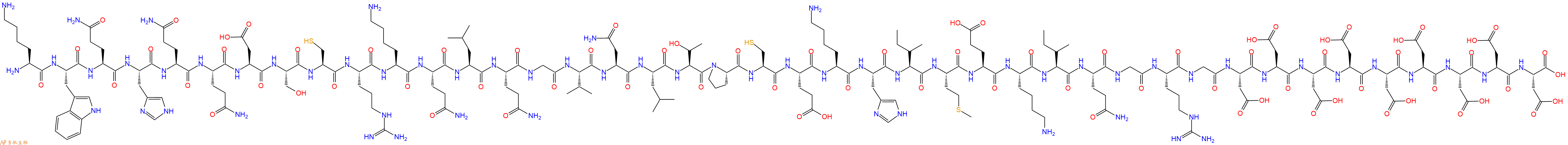 专肽生物产品H2N-Lys-Trp-Gln-His-Gln-Gln-Asp-Ser-Cys-Arg-Lys-Gln-Leu-Gln-Gly-Val-Asn-Leu-Thr-Pro-Cys-Glu-Lys-His-Ile-Met-Glu-Lys-Ile-Gln-Gly-Arg-Gly-Asp-Asp-Asp-Asp-Asp-Asp-Asp-Asp-Asp-OH