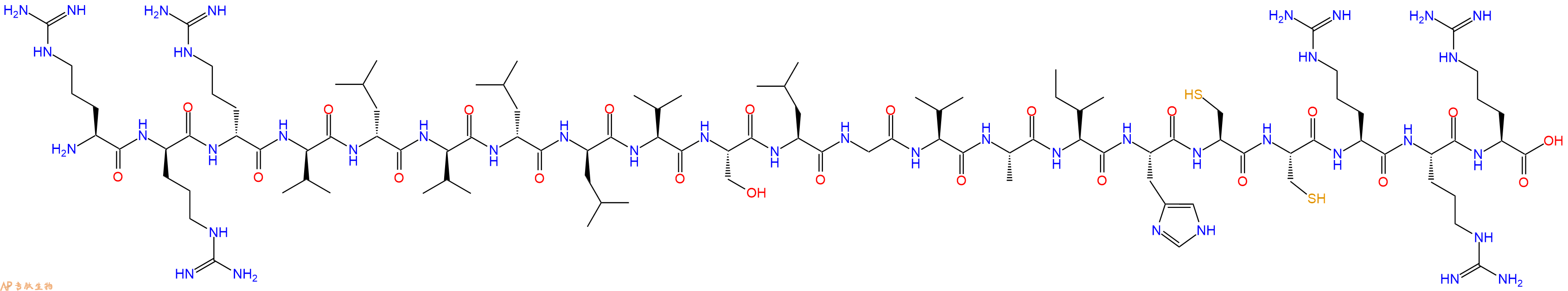 专肽生物产品H2N-Arg-DArg-DArg-DVal-DLeu-DVal-DLeu-DLeu-Val-Ser-Leu-Gly-Val-Ala-Ile-His-Cys-Cys-Arg-Arg-Arg-OH