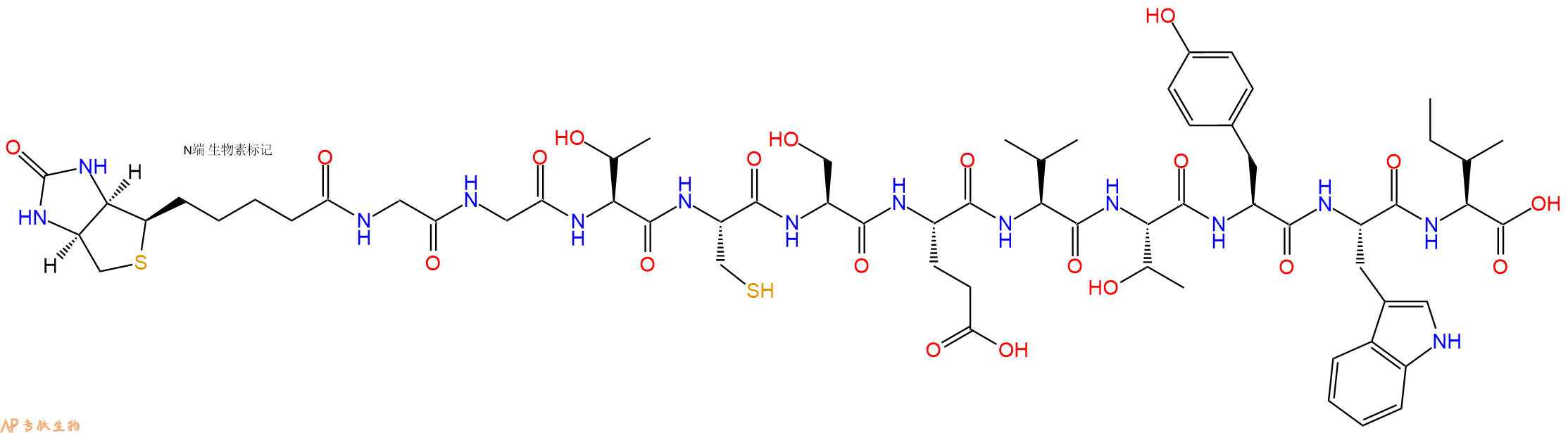 专肽生物产品Biotinyl-Gly-Gly-Thr-Cys-Ser-Glu-Val-Thr-Tyr-Trp-Ile-OH