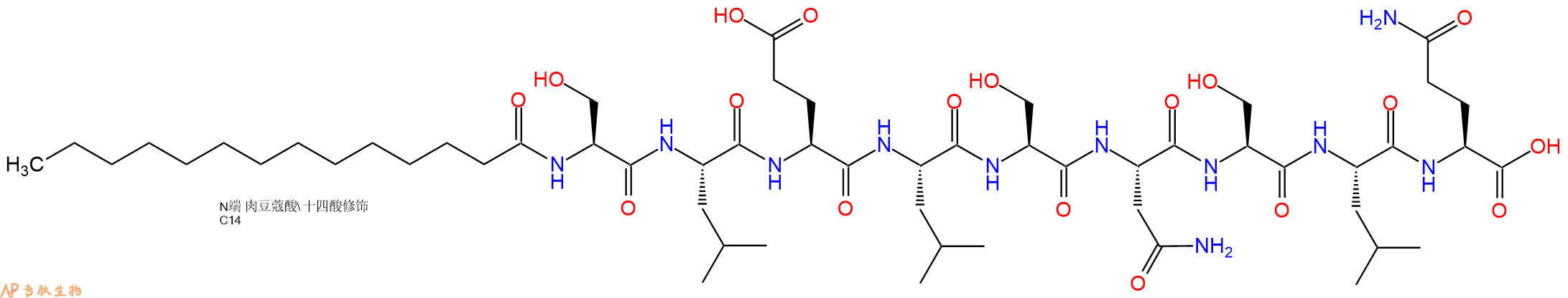 专肽生物产品Myristicacid-Ser-Leu-Glu-Leu-Ser-Asn-Ser-Leu-Gln-OH