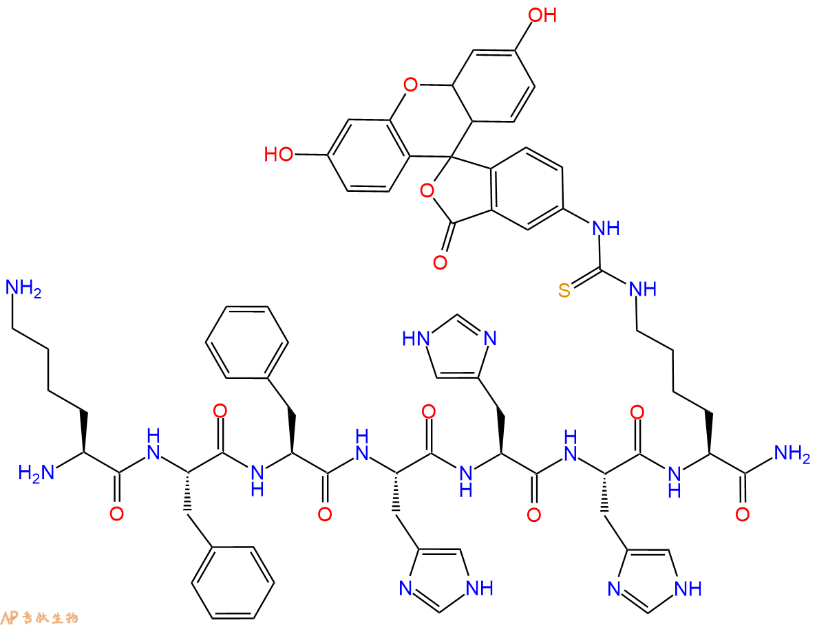 专肽生物产品H2N-Lys-Phe-Phe-His-His-His-Lys(FITC)-NH2