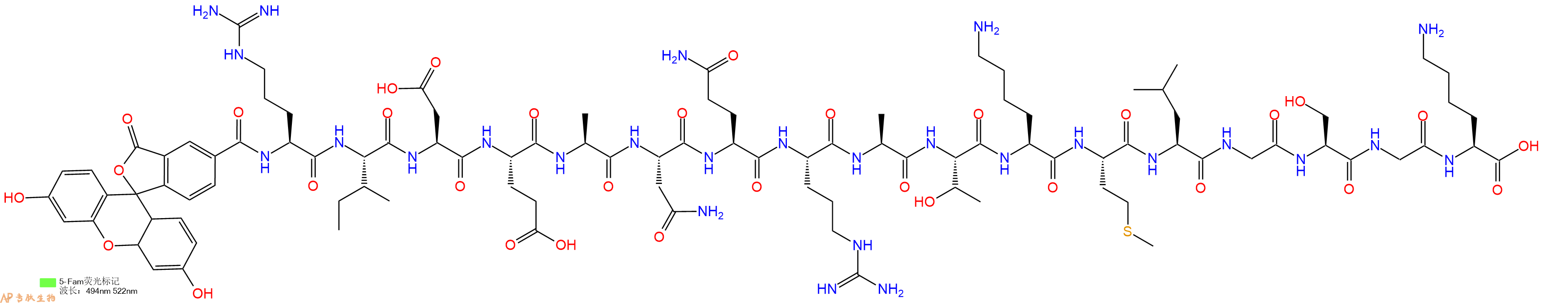 专肽生物产品5FAM-Arg-Ile-Asp-Glu-Ala-Asn-Gln-Arg-Ala-Thr-Lys-Met-Leu-Gly-Ser-Gly-Lys-OH