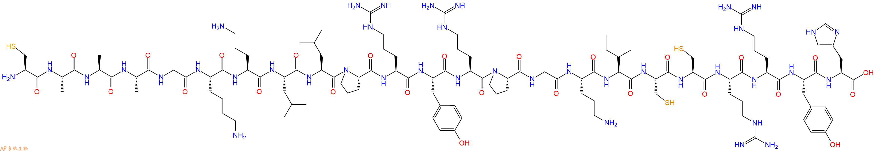专肽生物产品H2N-Cys-Ala-Ala-Ala-Gly-Lys-Orn-Leu-Leu-Pro-Arg-Tyr-Arg-Pro-Gly-Orn-Ile-Cys-Cys-Arg-Arg-Tyr-His-OH