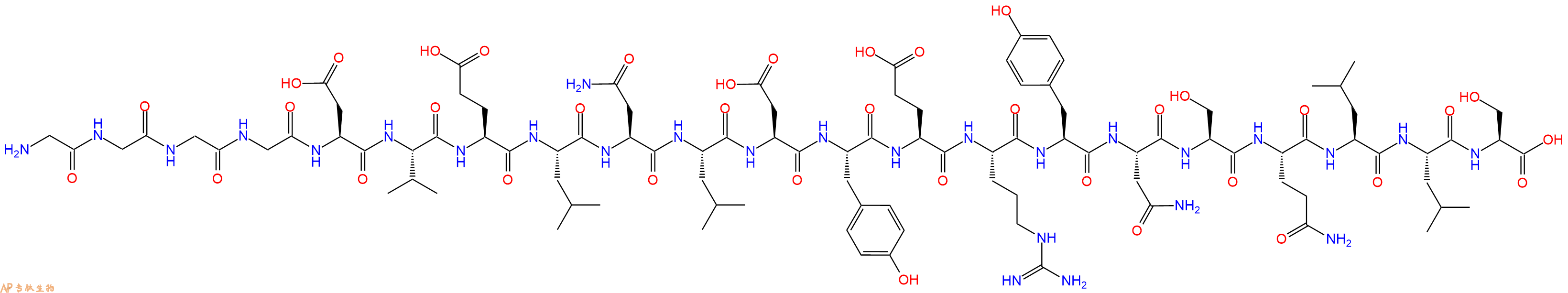 专肽生物产品H2N-Gly-Gly-Gly-Gly-Asp-Val-Glu-Leu-Asn-Leu-Asp-Tyr-Glu-Arg-Tyr-Asn-Ser-Gln-Leu-Leu-Ser-OH