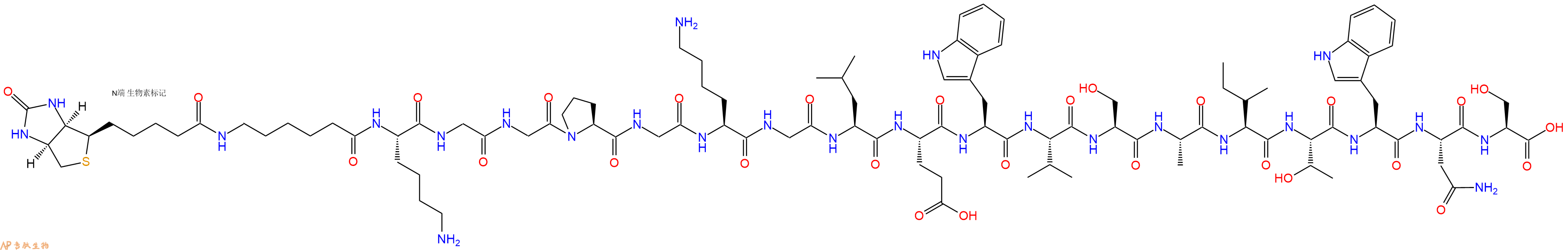 专肽生物产品Biotinyl-Ahx-Lys-Gly-Gly-Pro-Gly-Lys-Gly-Leu-Glu-Trp-Val-Ser-Ala-Ile-Thr-Trp-Asn-Ser-OH
