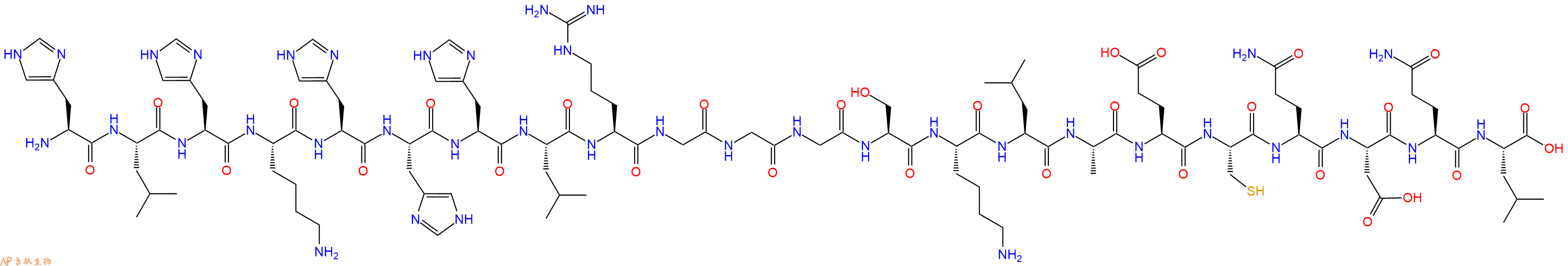 专肽生物产品H2N-His-Leu-His-Lys-His-His-His-Leu-Arg-Gly-Gly-Gly-Ser-Lys-Leu-Ala-Glu-Cys-Gln-Asp-Gln-Leu-OH