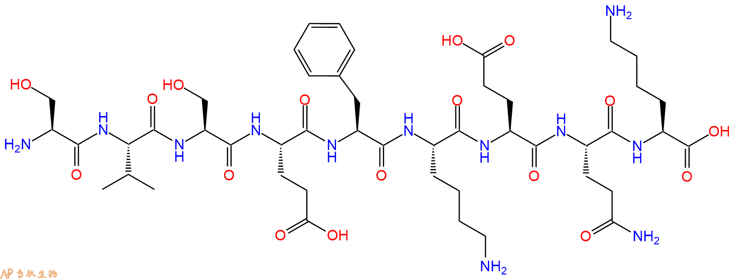 专肽生物产品H2N-Ser-Val-Ser-Glu-Phe-Lys-Glu-Gln-Lys-OH