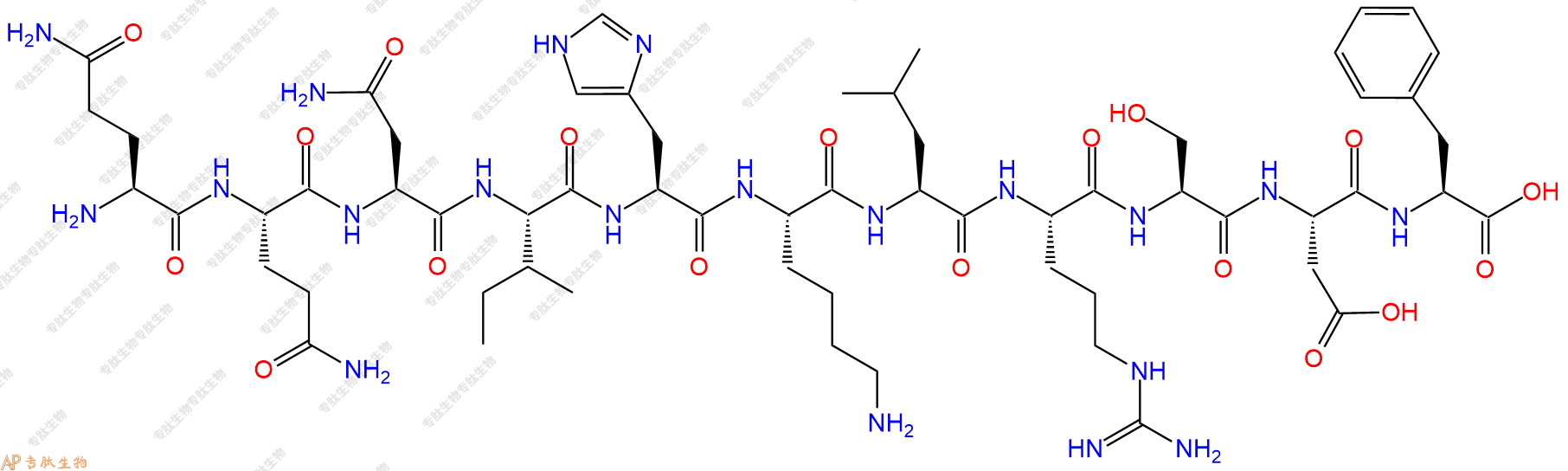 专肽生物产品H2N-Gln-Gln-Asn-Ile-His-Lys-Leu-Arg-Ser-Asp-Phe-OH
