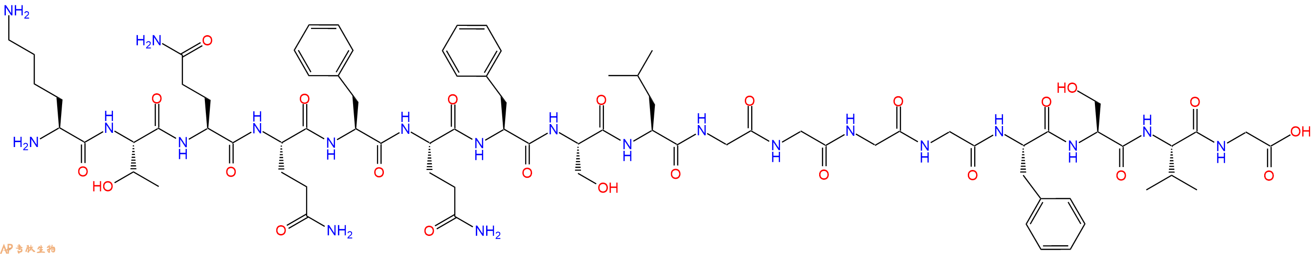 专肽生物产品H2N-Lys-Thr-Gln-Gln-Phe-Gln-Phe-Ser-Leu-Gly-Gly-Gly-Gly-Phe-Ser-Val-Gly-OH